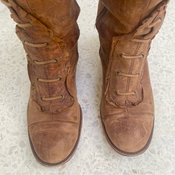 Anthropologie Distressed Leather Riding Boots Lace Ruffle Brown 6 1/2 (defect) - Picture 2 of 14